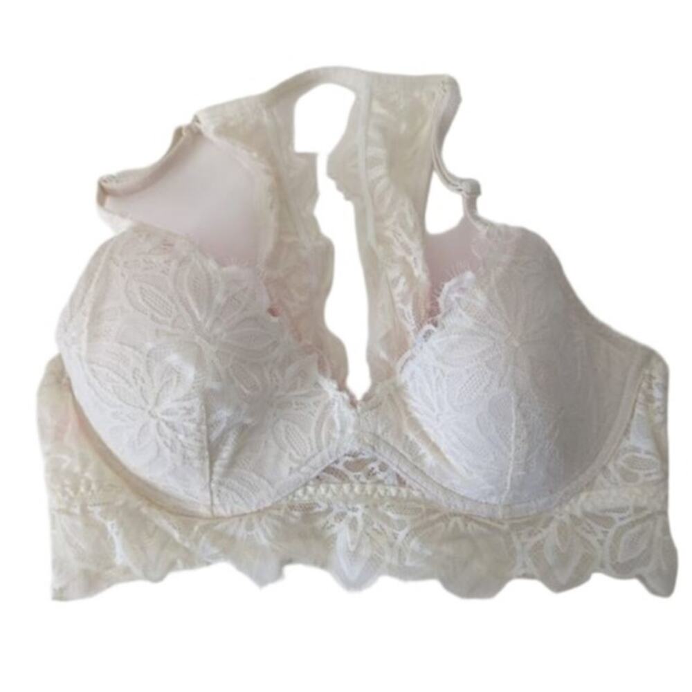 Victoria's Secret Bra PINK Date Lightly Lined Bralette Medium White Lace Push Up